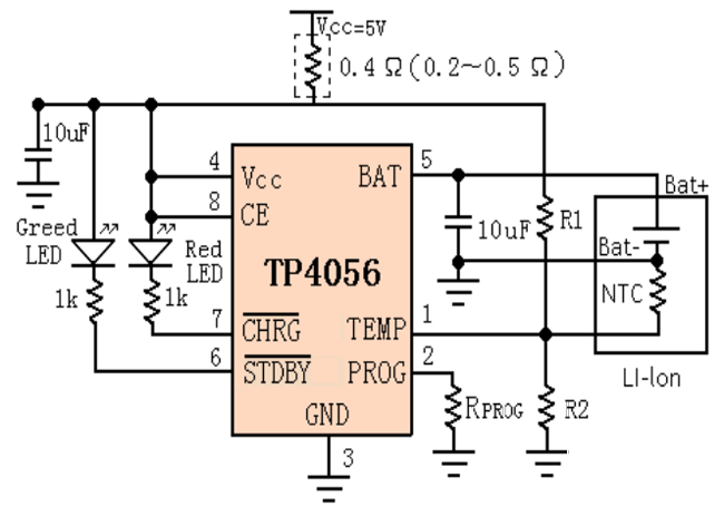电路采用TP4056A锂离子电池充电模块