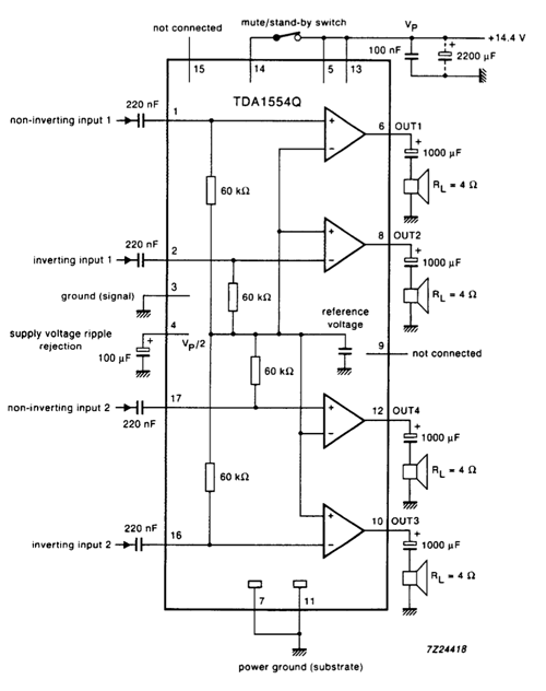 4x11瓦立体声音频功率放大器电路