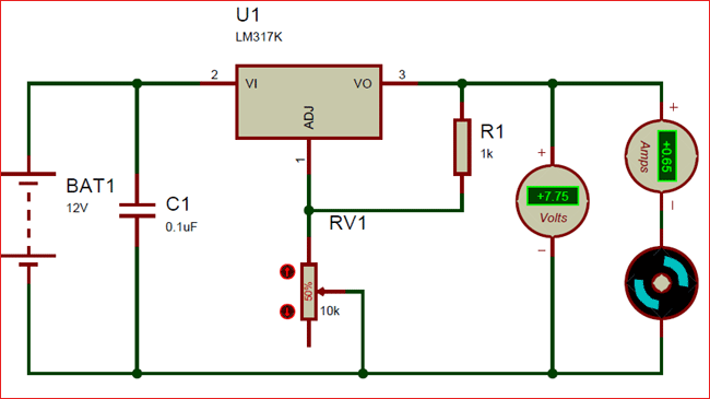 使用LM317可变电压调节器的电路